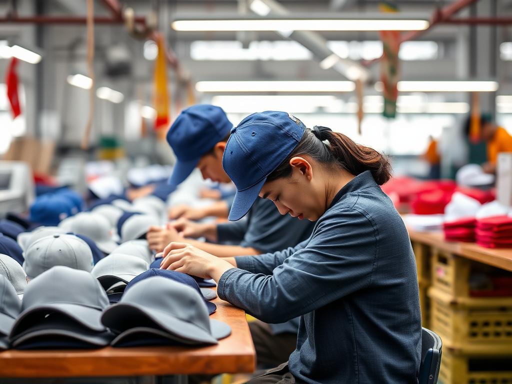 Chinese baseball cap factory production workshop